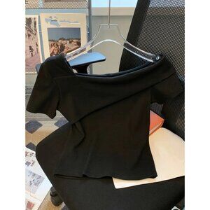 Elegant Chic Ruched Asymmetrical Neck T-Shirt | Short Sleeve Top